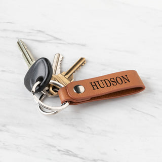 Bold Name Camel Leatherette Key Ring