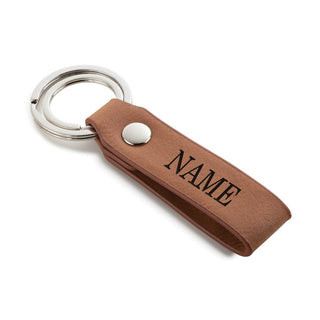 Bold Name Camel Leatherette Key Ring