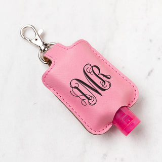 Script Monogram Pink Leatherette Personalized Mini Sanitizer Holder