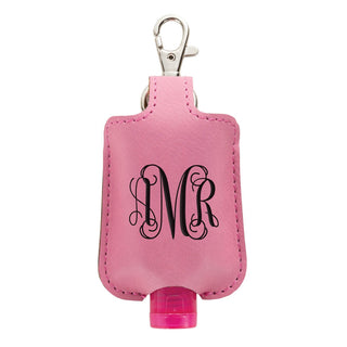 Script Monogram Pink Leatherette Personalized Mini Sanitizer Holder