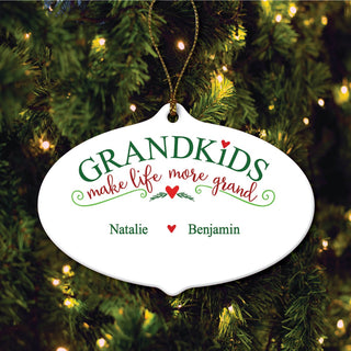Grandkids Make Life More Grand Personalized Oval Ornament With 2 Names