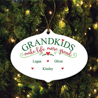 Grandkids Make Life More Grand Personalized Oval Ornament With 3 Names