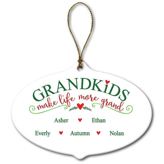 Grandkids Make Life More Grand Personalized Oval Ornament With 5 Names