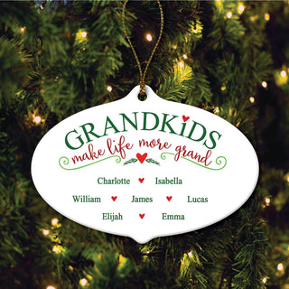 Grandkids Make Life More Grand Personalized Oval Ornament With 7 Names