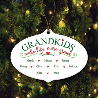 Grandkids Make Life More Grand Personalized Oval Ornament With 9 Names