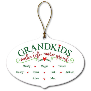 Grandkids Make Life More Grand Personalized Oval Ornament With 9 Names