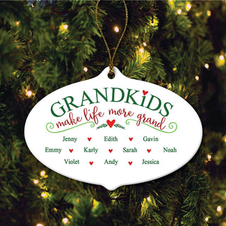 Grandkids Make Life More Grand Personalized Oval Ornament With 10 Names