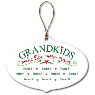 Grandkids Make Life More Grand Personalized Oval Ornament With 10 Names