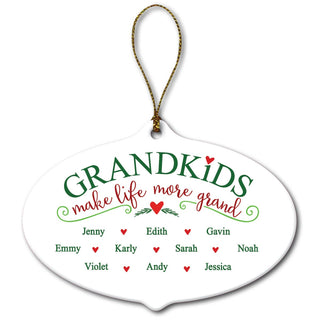 Grandkids Make Life More Grand Personalized Oval Ornament With 10 Names