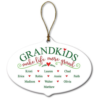Grandkids Make Life More Grand Personalized Oval Ornament With 11 Names