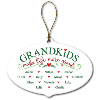 Grandkids Make Life More Grand Personalized Oval Ornament With 12 Names