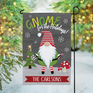 Gnome For The Holidays Personalized Garden Flag