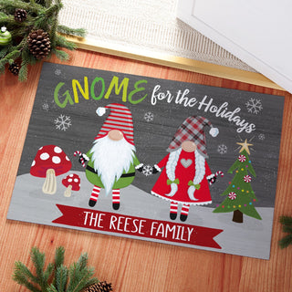 Gnome For The Holidays Personalized Thin Doormat