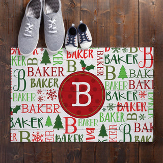 Holiday Family Name & Initial Personalized Doormat - 18x27 Inch, 1/8" Thin