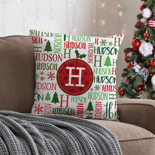 Holiday Family Name & Initial Personalized 17" Throw Pillow