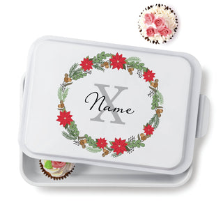 Holiday Wreath Family Name And Initial Personalized Cake Pan 