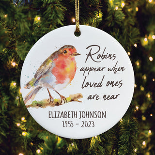 Robins Appear Memorial Personalized Ceramic Ornament