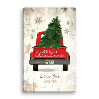 Red Truck Merry Christmas Personalized 10x16 Canvas