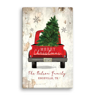 Red Truck Merry Christmas Personalized 10x16 Canvas