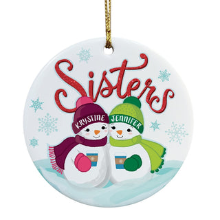 Two Snowmen Sisters Personalized Ceramic Ornament