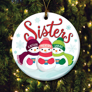 Three Snowmen Sisters Personalized Ceramic Ornament