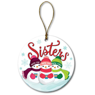 Three Snowmen Sisters Personalized Ceramic Ornament