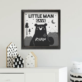 Black Framed Little Man Cave Personalized White Wood Wall Art