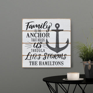 Family Is The Anchor Personalized White Shiplap Wood Wall Art