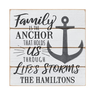 Family Is The Anchor Personalized White Wood Shiplap Art