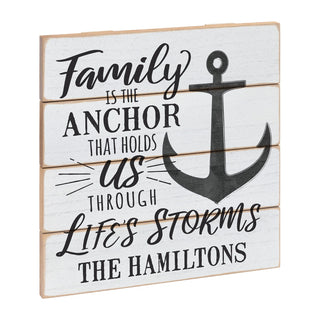 Family Is The Anchor Personalized White Wood Shiplap Art