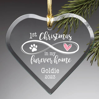 1st Christmas Furever Home Personalized Glass Heart Ornament