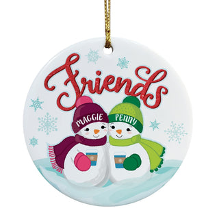 Two Snowmen Friends Personalized Ceramic Ornament