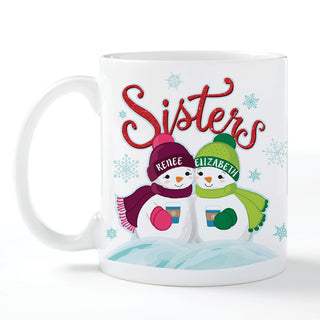 Two Snowmen Sisters Personalized Coffee Mug 