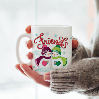 Two Snowmen Friends Personalized White Coffee Mug - 11 oz.