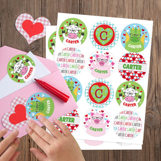 Boys Valentine Fun Personalized Round Sticker - Set of 48