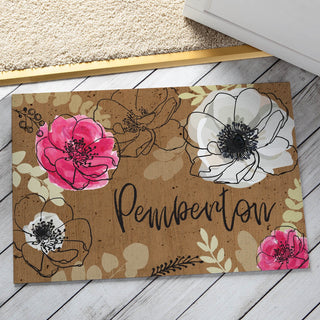 Springtime Stencil Flowers Personalized Thin Doormat