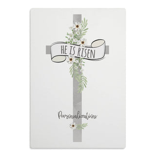 He Is Risen Personalized White Wood Art Plaque