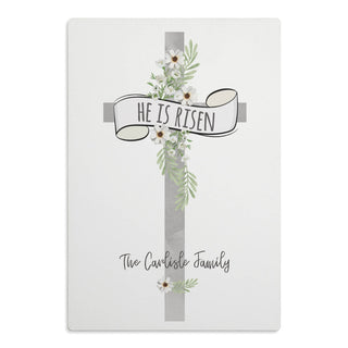 He Is Risen Personalized White Wood Art Plaque