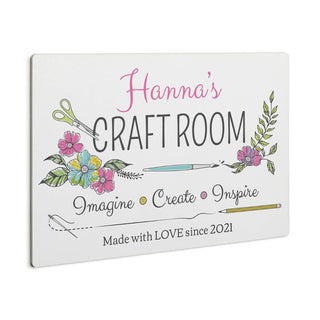 Her Craft Room Personalized White Wood Art Plaque