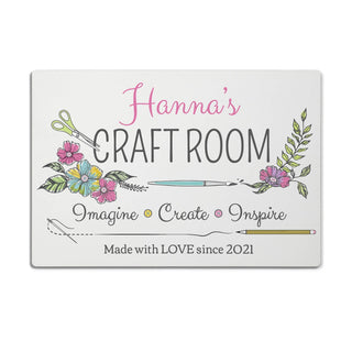 Her Craft Room Personalized White Wood Art Plaque