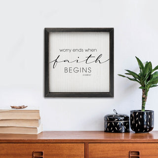 Worry Ends When Faith Begins Black Framed Wood Art