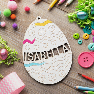DIY White Painted Personalized Wood Easter Egg With Flowers