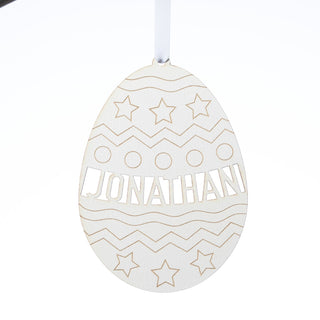 DIY White Painted Personalized Wood Easter Egg With Stars