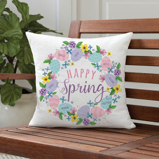 Happy Spring Egg Wreath Personalized 17" Throw Pillow