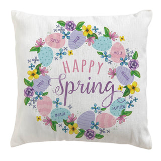 Happy Spring Egg Wreath Personalized 17" Throw Pillow