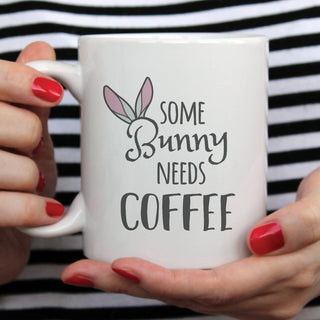 Some Bunny Needs Coffee Personalized White Coffee Mug - 11 oz.