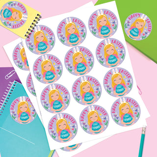Blonde Hair Light Skin Bunny Girl Personalized Stickers 