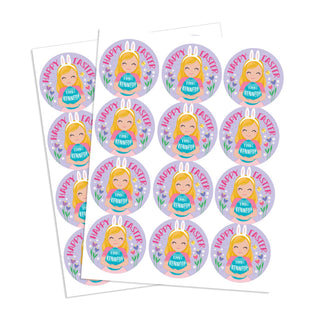 Blonde Hair Light Skin Bunny Girl Personalized Round Stickers - Set of 48