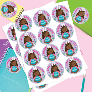 Dark Skin Bunny Girl Personalized Stickers 