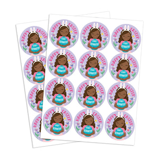 Dark Skin Bunny Girl Personalized Round Stickers - Set of 48